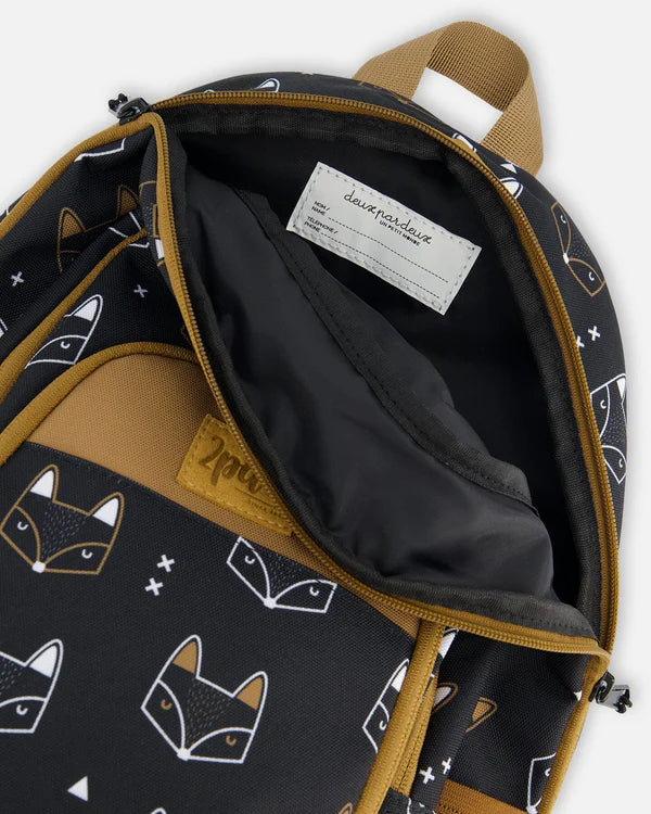 Deux Par Deux - Toddler Backpack Black Printed Fox/Sac à dos pour tout-petit imprimé noir avec renards