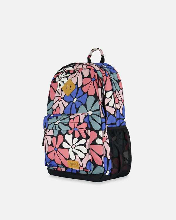 Deux Par Deux - Backpack Printed Retro Flowers/Sac à dos imprimé fleurs rétro