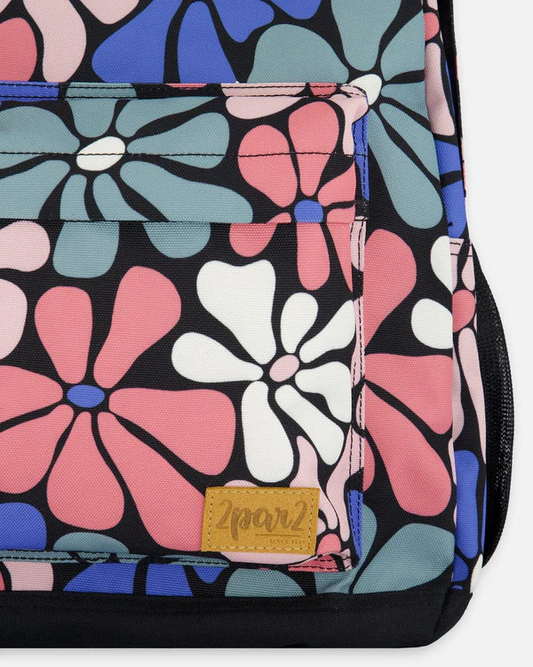 Deux Par Deux - Backpack Printed Retro Flowers/Sac à dos imprimé fleurs rétro