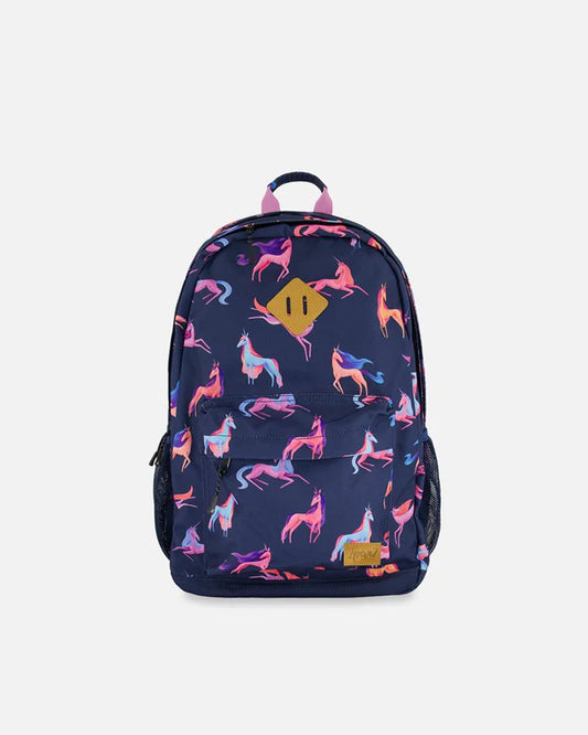 Deux Par Deux - Backpack Navy Printed Unicorn/Sac à dos bleu marine imprimé licornes