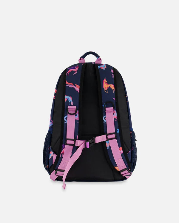 Deux Par Deux - Backpack Navy Printed Unicorn/Sac à dos bleu marine imprimé licornes