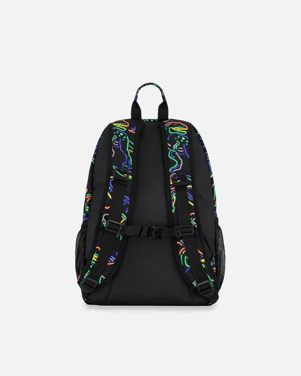 Deux Par Deux - Backpack Black Printed Neon Dino/Sac à dos noir imprimé dinosaures néon