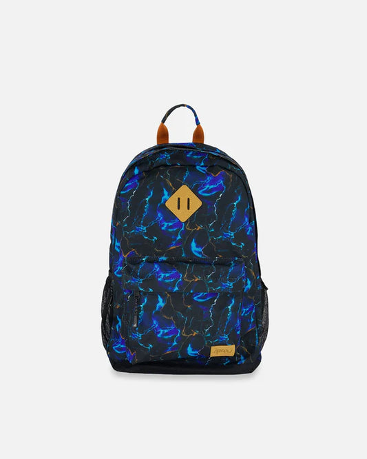 Deux Par Deux - Backpack Black Printed Storm/Sac à dos noir imprimé d'éclairs