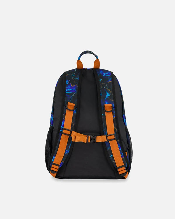 Deux Par Deux - Backpack Black Printed Storm/Sac à dos noir imprimé d'éclairs