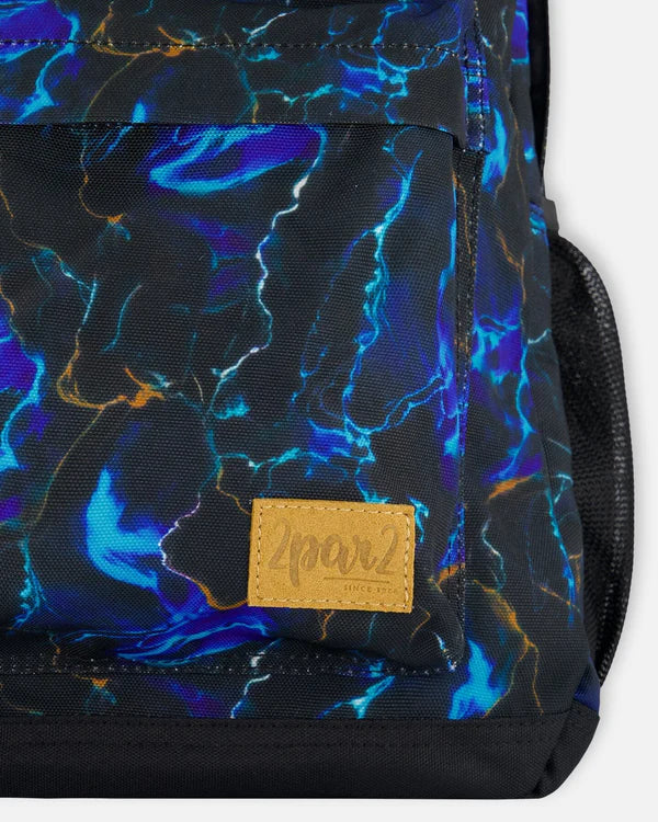 Deux Par Deux - Backpack Black Printed Storm/Sac à dos noir imprimé d'éclairs