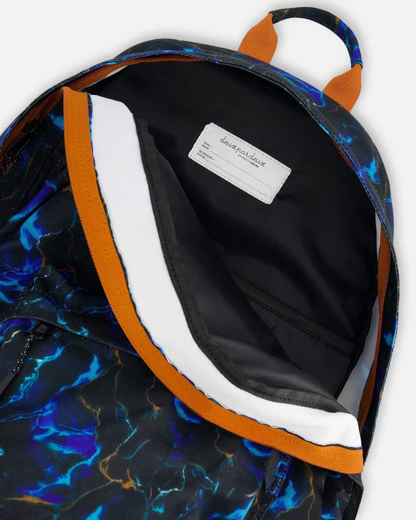 Deux Par Deux - Backpack Black Printed Storm/Sac à dos noir imprimé d'éclairs