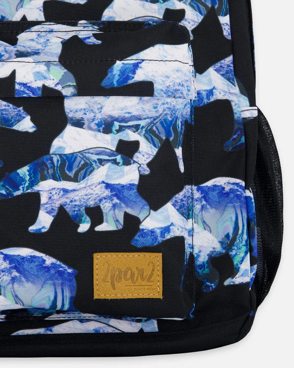 Deux Par Deux - Backpack Black Printed Polar Bears/Sac à dos noir imprimé ours polaires