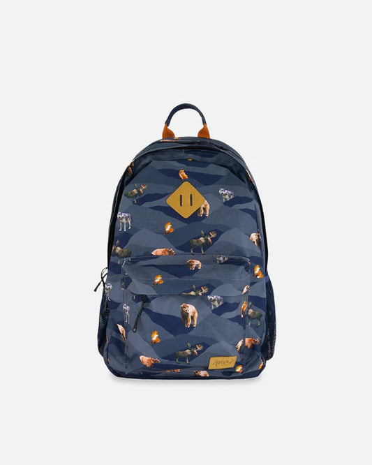 Deux Par Deux - Backpack Navy Printed Mountains Animals/Sac à dos bleu marine imprimé animaux de montagne