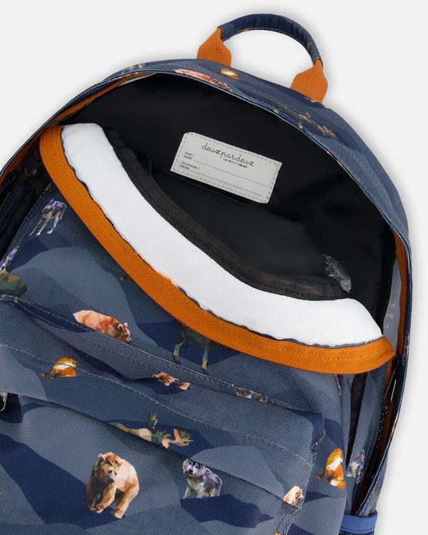 Deux Par Deux - Backpack Navy Printed Mountains Animals/Sac à dos bleu marine imprimé animaux de montagne