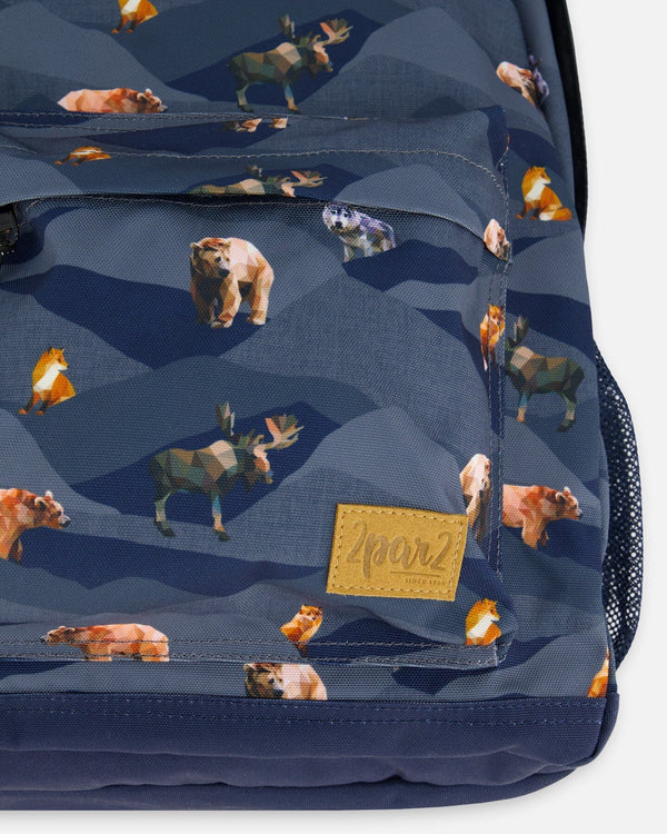 Deux Par Deux - Backpack Navy Printed Mountains Animals/Sac à dos bleu marine imprimé animaux de montagne