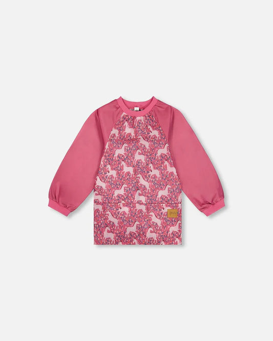 Deux par Deux - School Apron Pink Printed Unicorn/Tablier d'école imprimé rose avec licornes