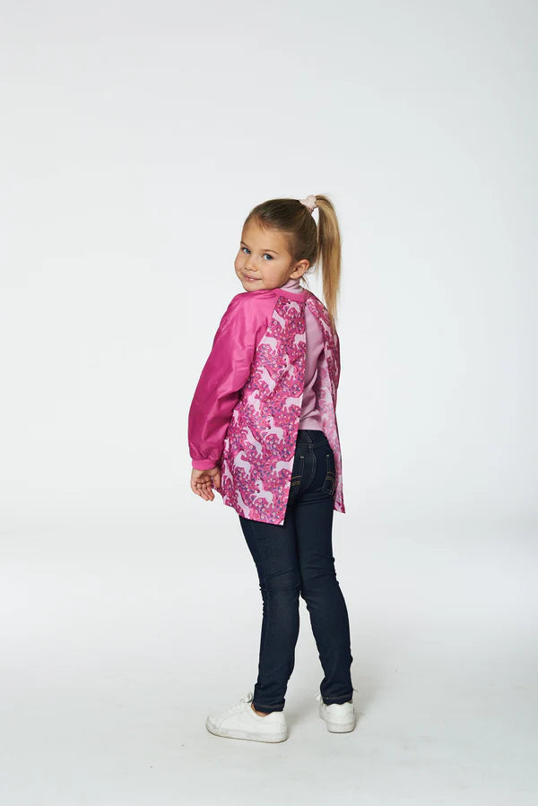 Deux par Deux - School Apron Pink Printed Unicorn/Tablier d'école imprimé rose avec licornes