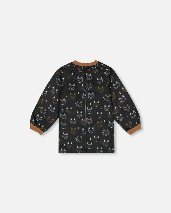 Deux Par Deux - School Apron Black Printed Fox/Tablier d'école imprimé noir avec renards