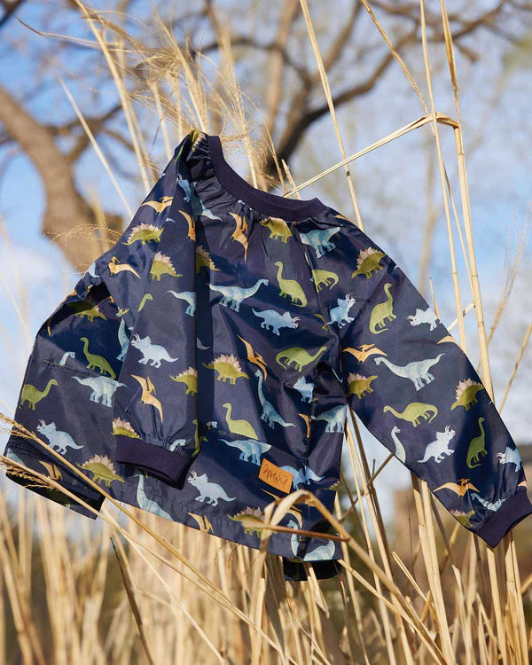 Deux Par Deux - School Apron Navy Blue Printed Dinosaurs/ Tablier d'école imprimé bleu marine avec dinosaures