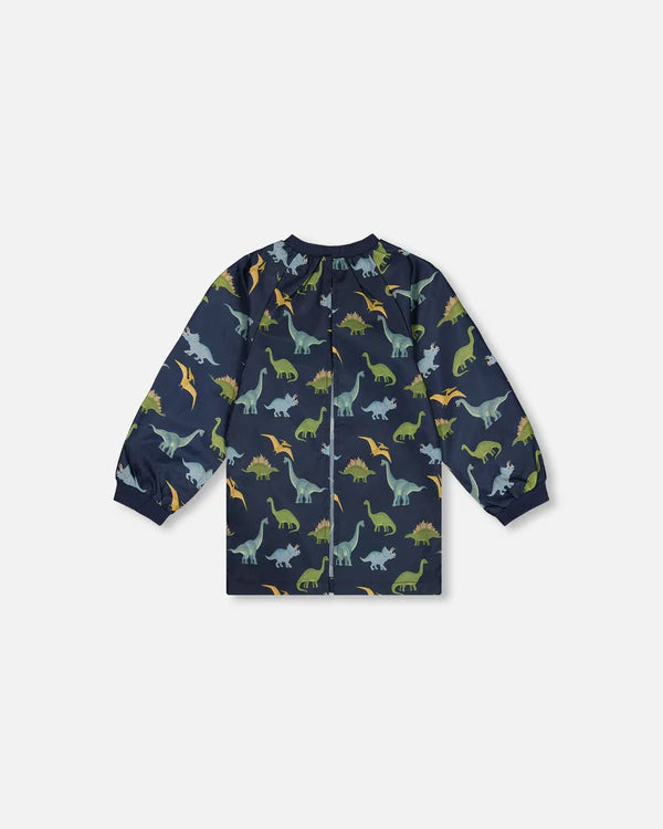 Deux Par Deux - School Apron Navy Blue Printed Dinosaurs/ Tablier d'école imprimé bleu marine avec dinosaures