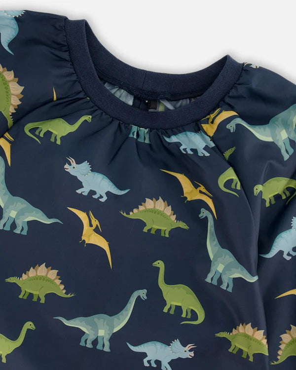 Deux Par Deux - School Apron Navy Blue Printed Dinosaurs/ Tablier d'école imprimé bleu marine avec dinosaures