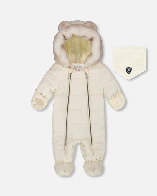 Deux Par Deux - One Piece Snowsuit Designed For Car Seats - White Asparagus