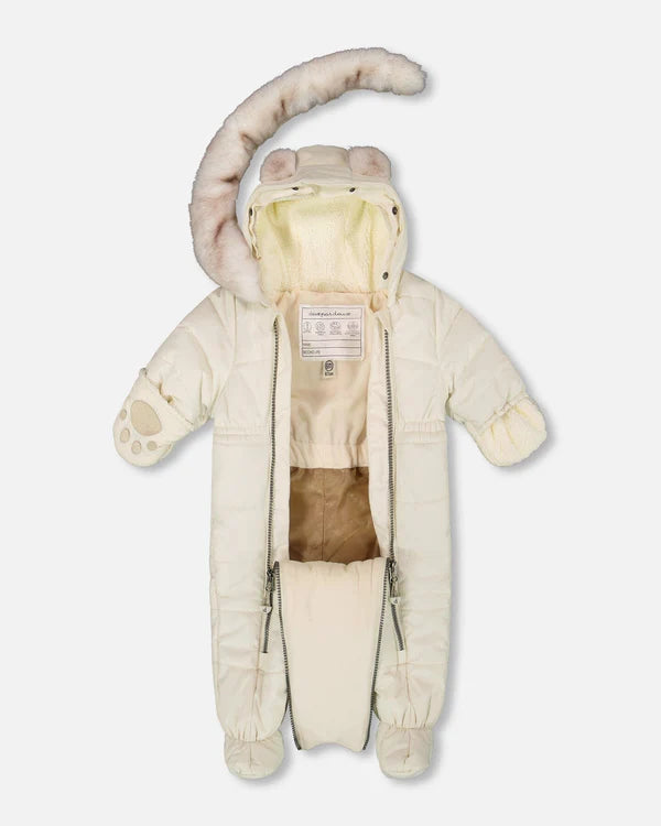 Deux Par Deux - One Piece Snowsuit Designed For Car Seats - White Asparagus