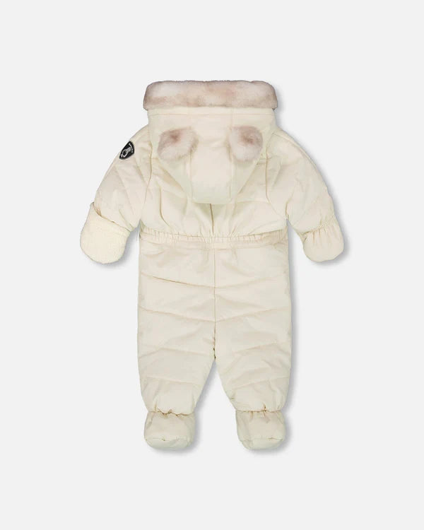 Deux Par Deux - One Piece Snowsuit Designed For Car Seats - White Asparagus