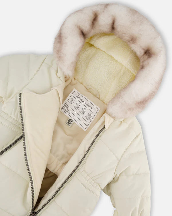 Deux Par Deux - One Piece Snowsuit Designed For Car Seats - White Asparagus