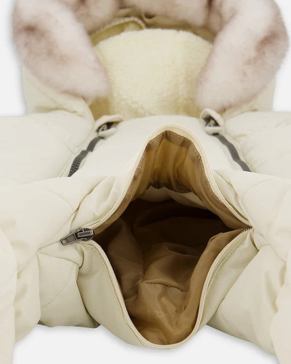 Deux Par Deux - One Piece Snowsuit Designed For Car Seats - White Asparagus