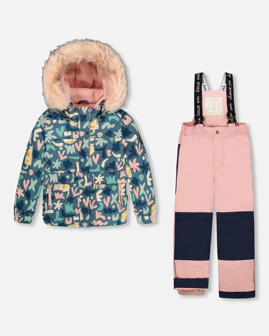 Deux Par Deux - Two Piece Snowsuit - Printed Dusty Pink