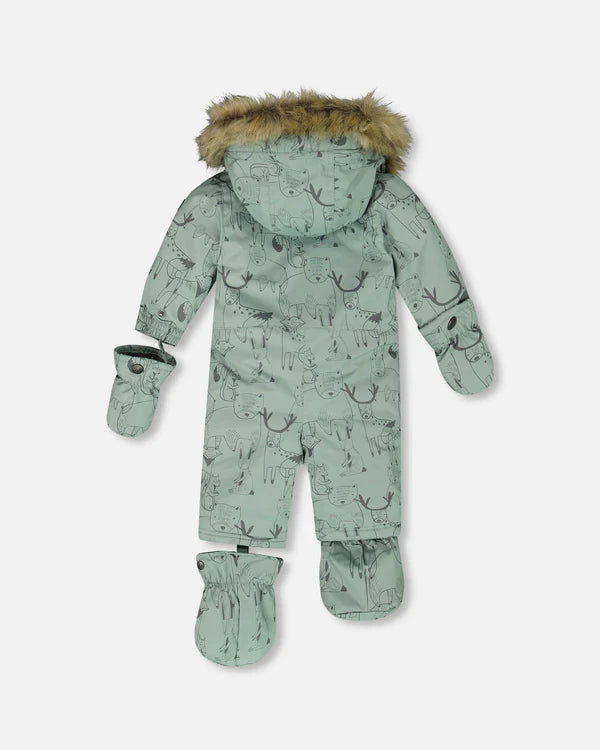 Deux Par Deux - One Piece Snowsuit Designed For Car Seats - Sage Animal Print