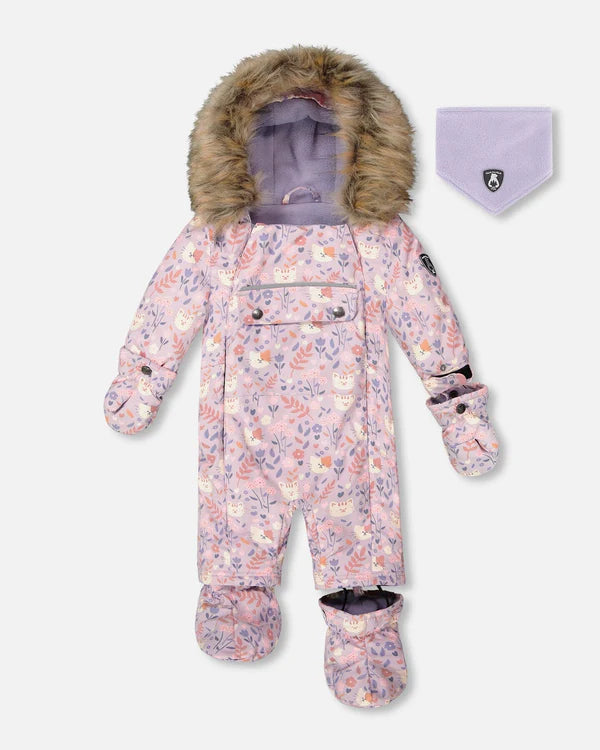 Deux Par Deux - One Piece Snowsuit Designed For Car Seats - Lilac Cats