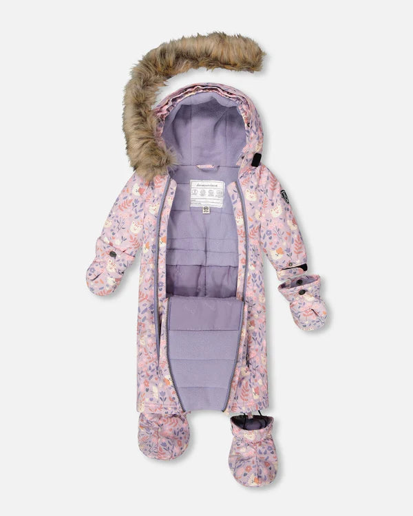 Deux Par Deux - One Piece Snowsuit Designed For Car Seats - Lilac Cats