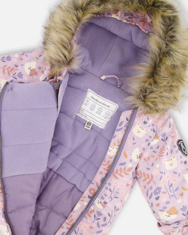 Deux Par Deux - One Piece Snowsuit Designed For Car Seats - Lilac Cats