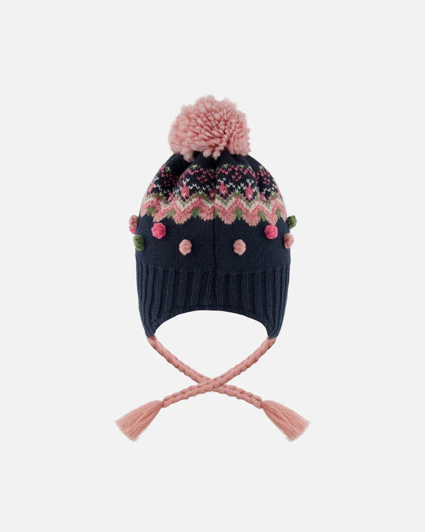 Deux Par Deux - Peruvian Knit Hat - Navy & Pink