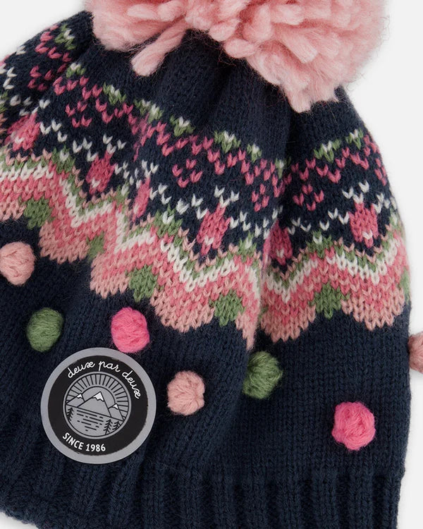 Deux Par Deux - Peruvian Knit Hat - Navy & Pink