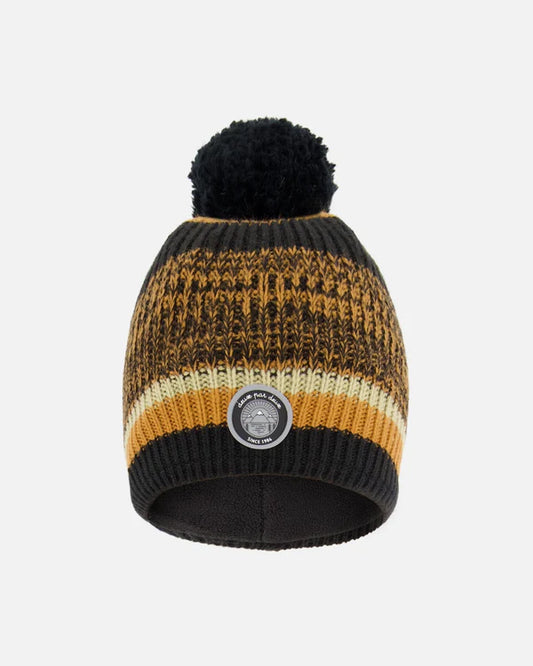Deux Par Deux - Knit Hat with Pompom - Black & Brown