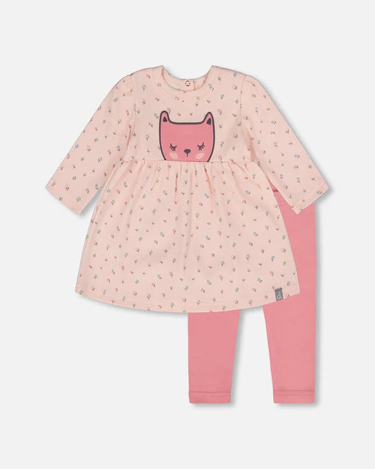 Deux Par Deux - Dress & Legging Set - Pink Mini Floral