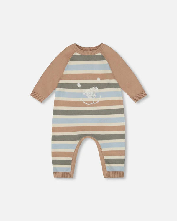 Deux par Deux - Knitted Romper - Blue And Green Stripes