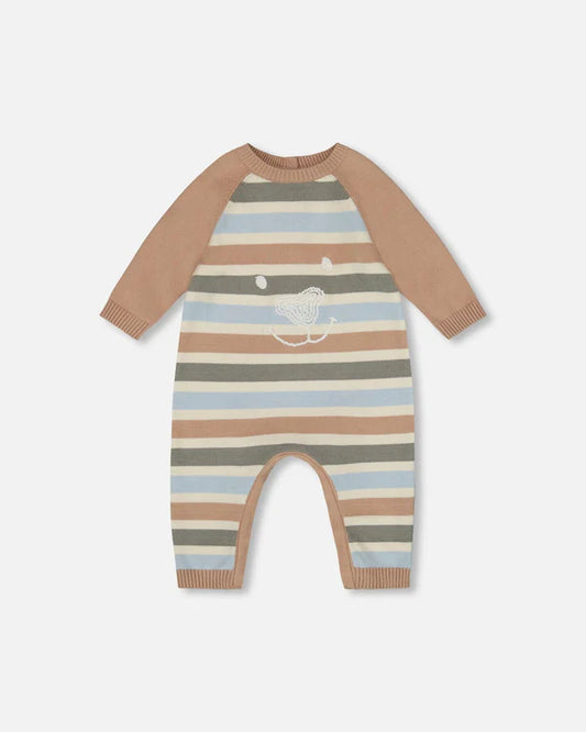 Deux par Deux - Knitted Romper - Blue And Green Stripes