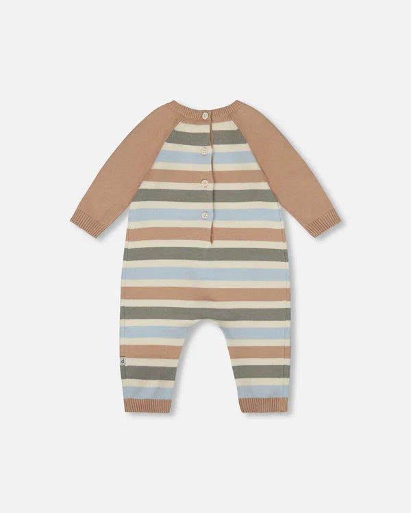 Deux par Deux - Knitted Romper - Blue And Green Stripes