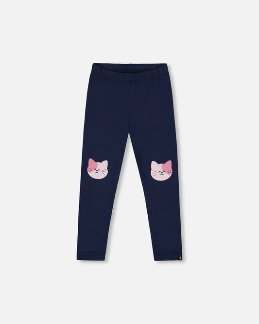 Deux Par Deux - Leggings - Dark Blue with Cats