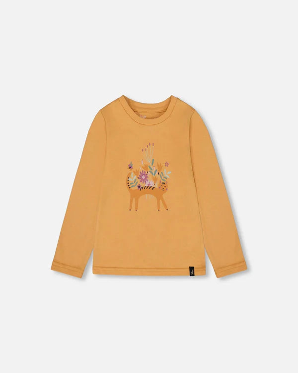Deux Par Deux - Long Sleeve T-shirt - Golden Yellow with Cat