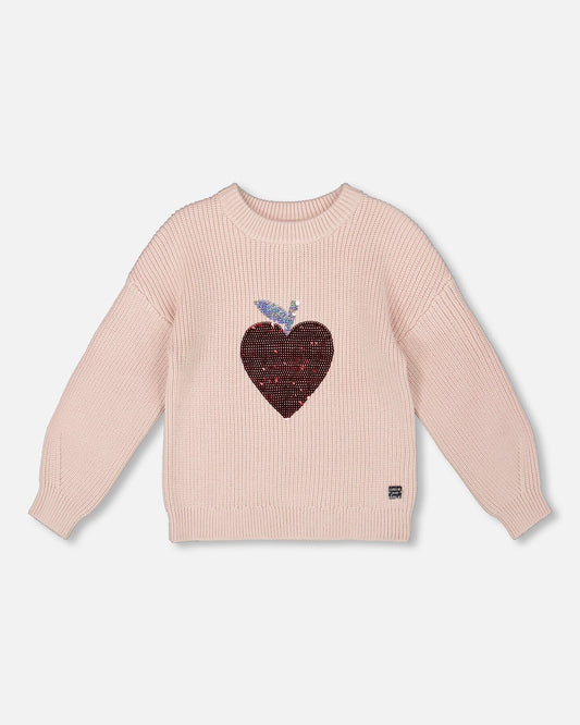 Deux Par Deux - Knit Sweater with Heart Sequins - Pink