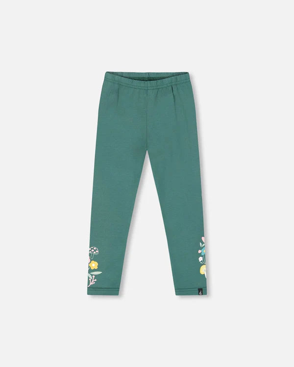 Deux par Deux - Leggings With Flower Print - Dark Green