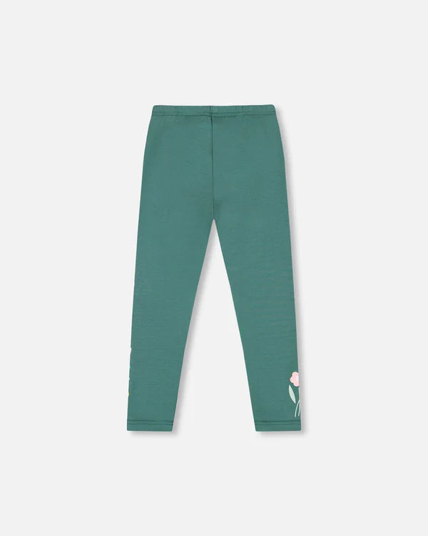Deux par Deux - Leggings With Flower Print - Dark Green