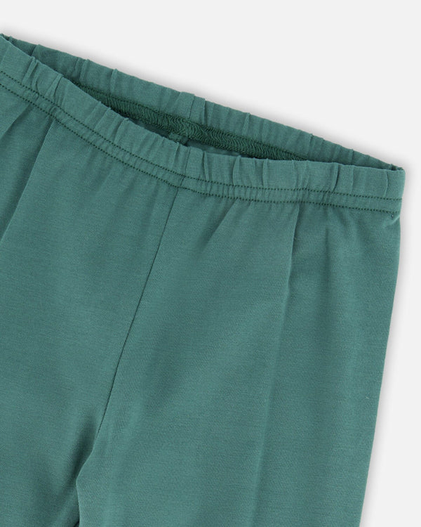 Deux par Deux - Leggings With Flower Print - Dark Green