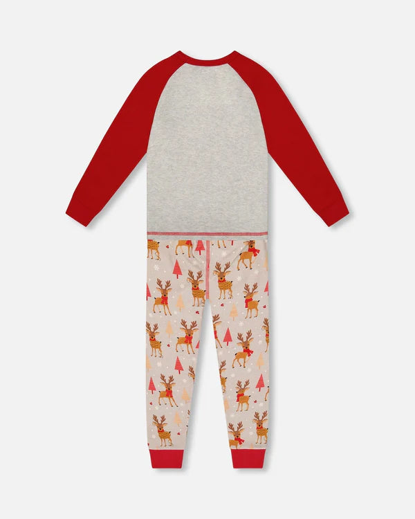 Deux Par Deux - Organic Cotton Pajamas - Beige Reindeer