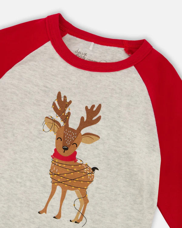Deux Par Deux - Organic Cotton Pajamas - Beige Reindeer