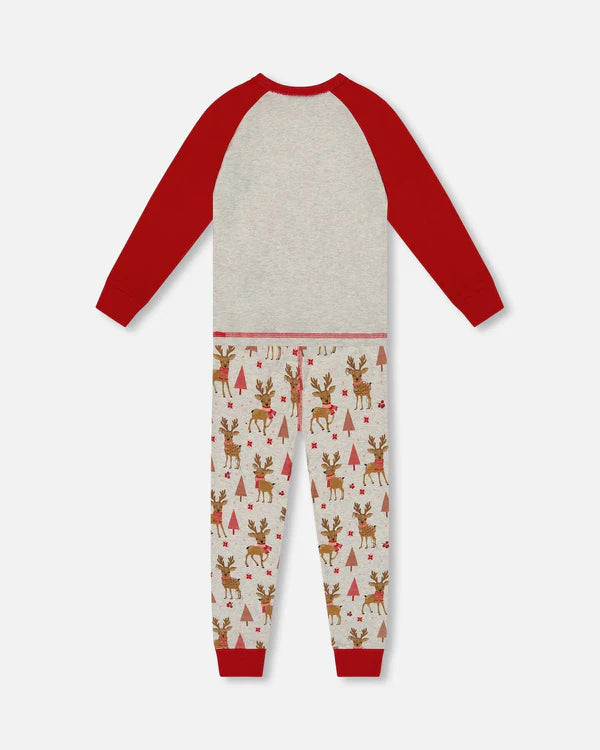 Deux Par Deux - Organic Cotton Pajamas - Girly Beige Reindeer
