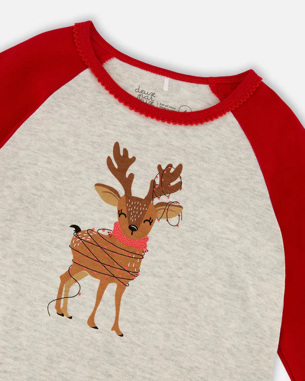 Deux Par Deux - Organic Cotton Pajamas - Girly Beige Reindeer