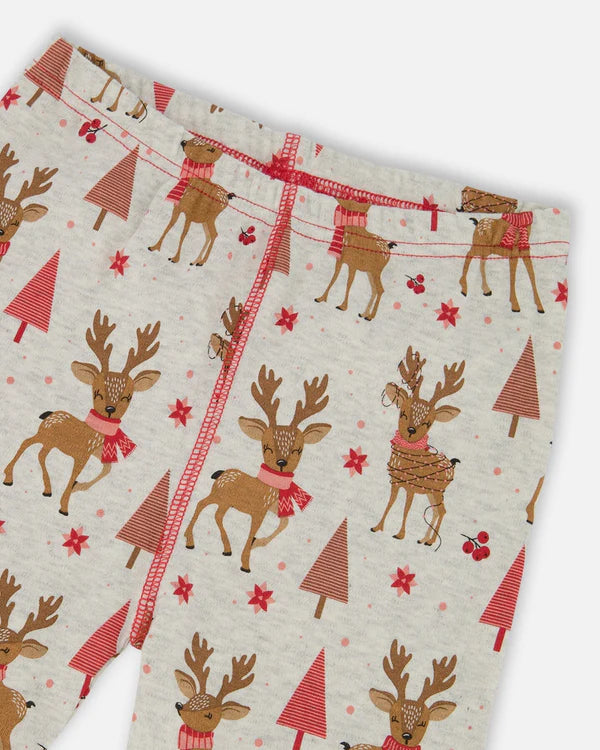 Deux Par Deux - Organic Cotton Pajamas - Girly Beige Reindeer