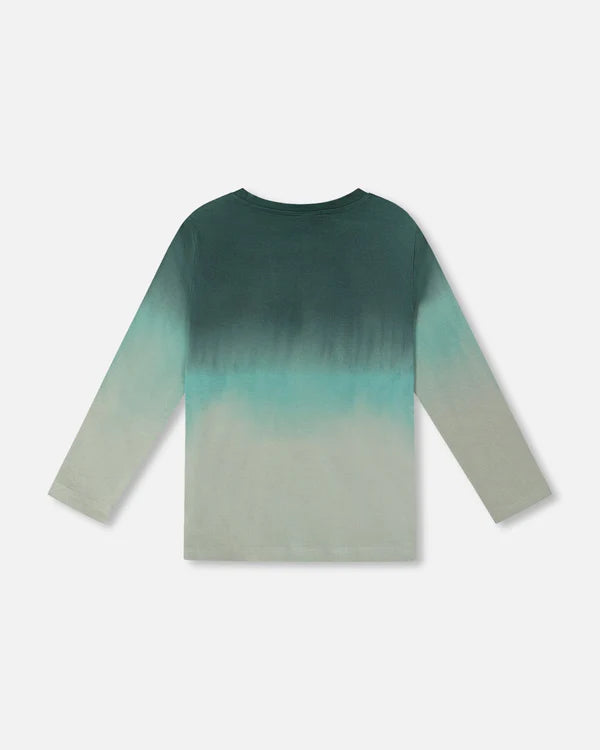 Deux par Deux - Long Sleeve Organic Cotton Gradient Jersey Tee - Bottle Green