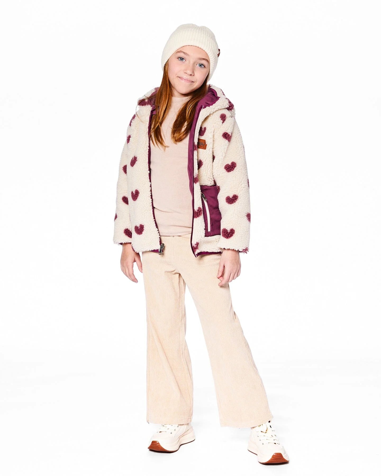 Deux Par Deux - Reversible Mid-Season Sherpa Jacket - Burgundy Heart